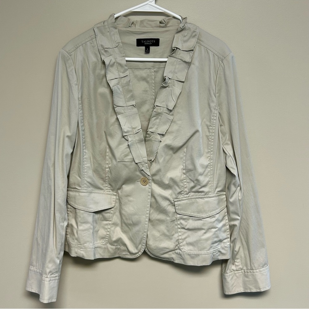 Talbots Women's Light Beige Ruffle Trim Blazer Stretch 16